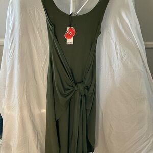 Cider Olive Green Knot-Front Sleeveless Dress